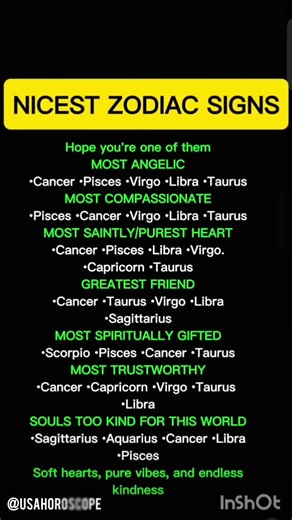 Nicest Zodiac Signs #zodiac #zodiacsigns #astrology #astrologysigns #horoscope #tarot