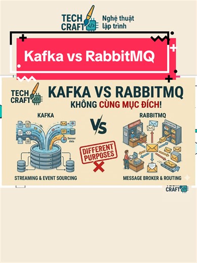 Kafka vs RabbitMQ – không cùng mục đích! #kafka #rabbitmq #messaging #systemdesign #techcraft