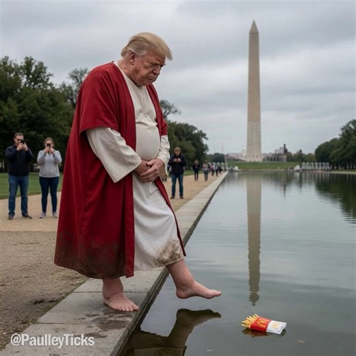 BREAKING: President Trump attempts to prove that he truly is the new Messiah by walking on the water of the famous Washington Monument reflective pool in Washington, DC.