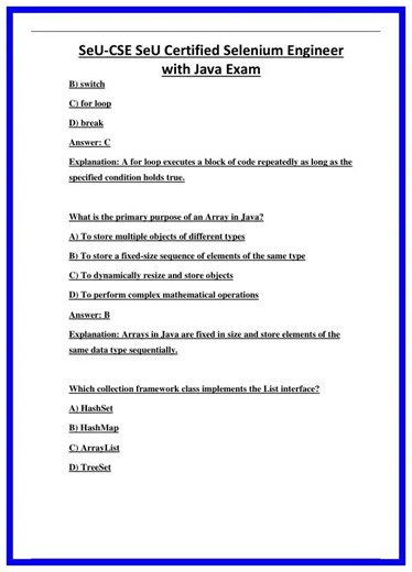 SeUCSE SeU Certified Selenium Engineer with Java Exam 636x882