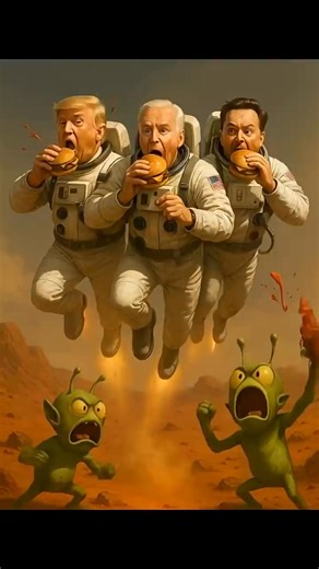 What happens when Donald Trump and Joe Biden land on Mars… and discover Elon Musk running a floating burger stand? Watch as world leaders panic, aliens rage, and burgers fly — all in one absurd AI-generated comedy short! Animated with Helio AI. 100% satire. 0% logic. Subscribe for more intergalactic stupidity from world leaders. 🎥 Scene by scene: Lift off with chili sauce ✅ Elon’s alien burger stand 🍔 Angry Martians 😡 Jetpack escape with ketchup splash 🚀💨 #Trump​ #Biden​ #ElonMusk​ #AIAnima