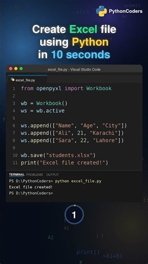 Create Excel File Using Python in 10 Seconds ⏱️🐍| Python Excel Automation #Shorts #excel #python