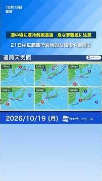 【週間天気】週中頃は寒冷前線通過 急な寒暖差に注意 21日は広範囲で雨