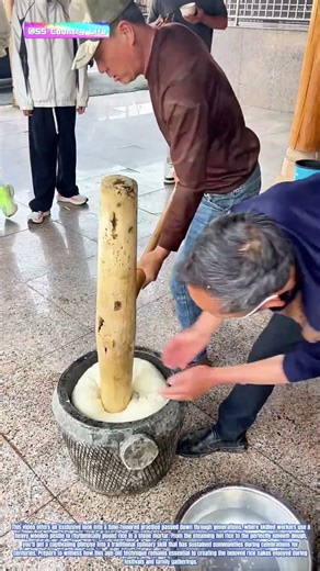 How Traditional Pounding Transforms Sticky Rice into Chewy Rice Cakes