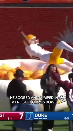 Exciting Football Moment: Jumping into a Frosted Flakes Bowl
