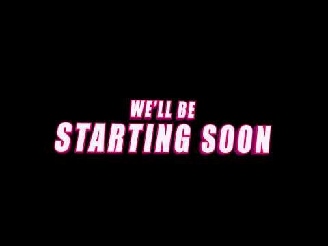 we'll be starting soon text animation on black background with pink color for streaming break