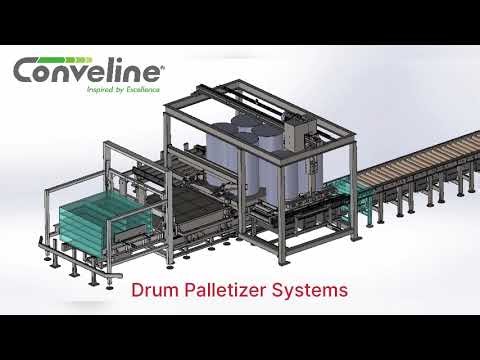 Drum Palletiser System with Conveyors, Automated palletising of drums and barrels #palletizer