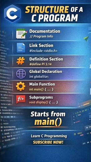 Structure of C Program Explained 🔥 | C Programming Basics for Beginners #shorts