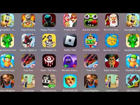 Clue Hunter,Hill Climb 2,Jail Breaker,Zombie Tsunami,Freaky Stan,Spongebob,Find The Alien,Roblox