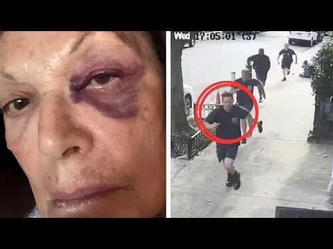 Thug On Bike Punches 60-Year-Old Woman, But He Doesn't Look Behind Him