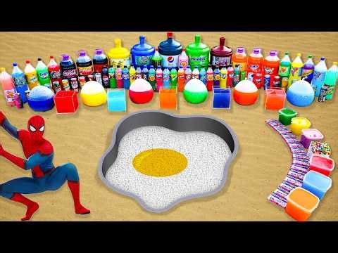 Big Eruption in a Fried Egg Pit | Giant 7UP, Mtn Dew, Pepsi, Sprite, Mirinda & Coca-Cola vs Mentos