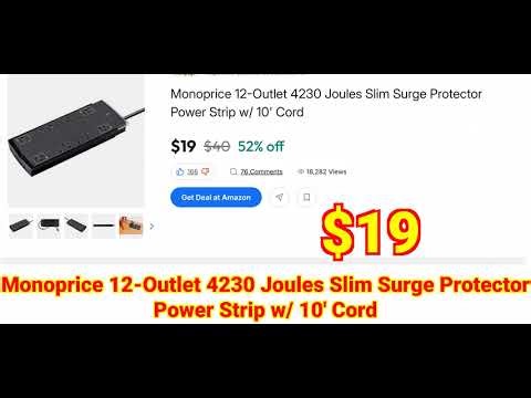 2026-01-07 Monoprice 12-Outlet 4230 Joules Slim Surge Protector Power Strip w 10' Cord