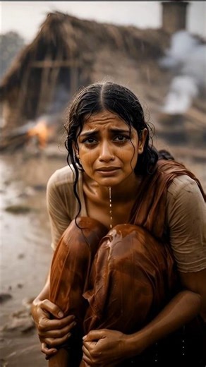 A woman build a small hut | heavy rain destroy the hut | women crying 😭 #ai #hut #rain