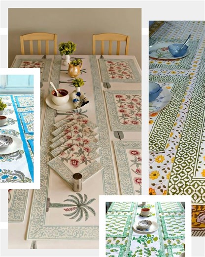 Premium Cotton Block Printed Table Linen Sets | Table Covers, Runners & Mats for Stylish Homes #fypシ