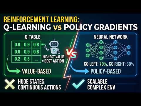 How AI Actually Learns Decisions 🤯 Q-Learning vs Policy Gradients (RL Made Simple) | Ch 6 – Pt 2