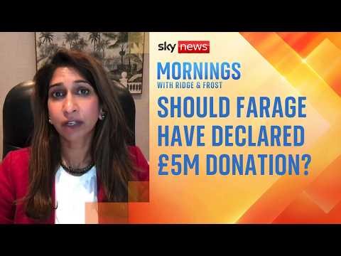 Reform MP Suella Braverman clashes with Sky's Sophy Ridge over £5m donation to Nigel Farage