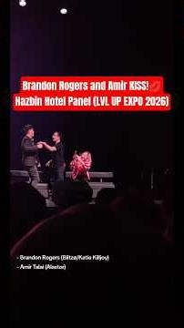 Brandon Rogers and Amir Talai KISS during Hazbin Hotel Panel (LVL UP EXPO 2026)