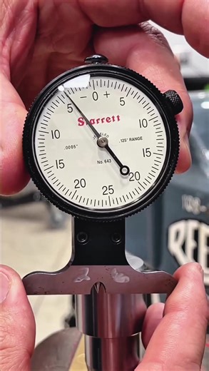 Measuring the depth of the witness marks from the drive pins on the Riten face driving tool. The fellas at Riten told me you want about .003”-.005” depth of engagement in the face. That’s a pretty easy measurement to take when you use the @starrett_tools No. 643 dial depth gage. It’s has a conical tip ground at 40° and allows you to measure very narrow grooves. Set the zero position on a granite surface plate and you rock the gage slightly until you get a top dead center reading. You can see her