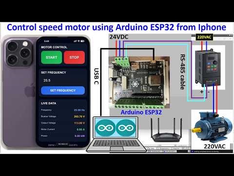 Arduino ESP32 control VFD from Phone/web browser Modbus RTU communication