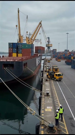 Inside a Port — Unloading Process 🚢 🏗️#cargoship #shipping #port #unloading #containers