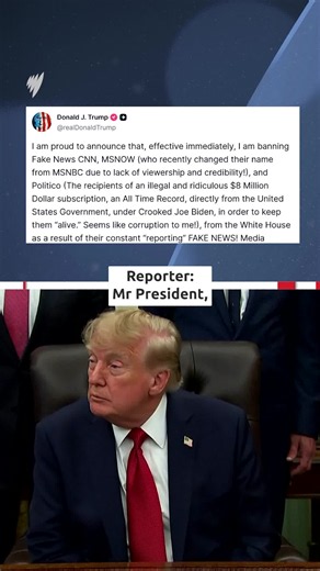 United States President Donald Trump announced he was banning major news outlets CNN, Politico and MS NOW from the White House in a move that free speech experts say conflicts with the US Constitution's First Amendment protections for free speech and a free press. Posting to Truth Social earlier today, Trump accused the three outlets of