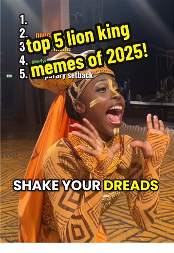 My top 5 favorite Lion King memes of 2025! Looking forward to more backstage foolishness in 2026! Happy New Year!!! 。 Featuring the cast of The Lion King Hamburg (In order of appearance): Lamont Alexander Pierce as Scar, The Wildebeest, Mufasa, and The Antelope @Luhle Mtati as The Gazelle Jianna Fagon and @amosoxxxtra as The Lionesses @Shaun Munda as Simba and Rhino Butt @ActorBoyRhae as Rhino Head @nokwandak2 as Nala @Matthieu Vinetot as Mufasa 。 #2025recap #lionking #disney #musicaltheatre #br