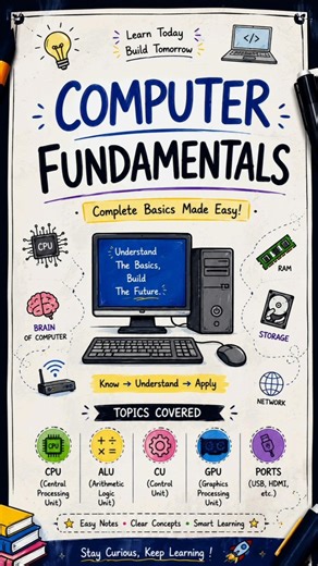 Computer Basics in 5 Pages 📚 | CPU, RAM, ROM, GPU, Ports Explained