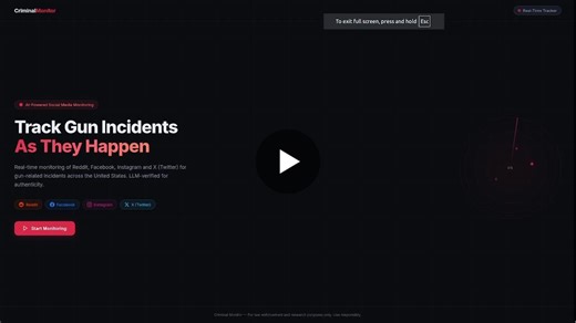 Real-Time Gun Incident Monitor — Built with Node.js + AI I just finished building a real-time web intelligence tool that automatically monitors social media platforms (Reddit, Facebook, Twitter/X… | Andre Piropo Santos