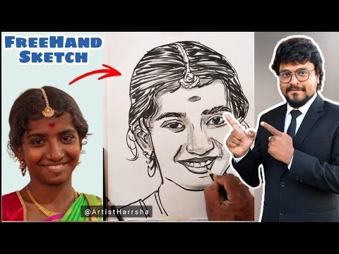 Simple Portrait Method | Freehand Drawing Tutorial | How to Draw Faces Easily | Artist Harrsha