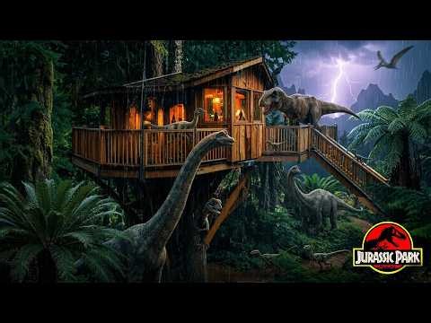 Predator’s Storm: Heavy Rain in a Jurassic Treehouse | Loud Roars, Distant Stomps and Thunder