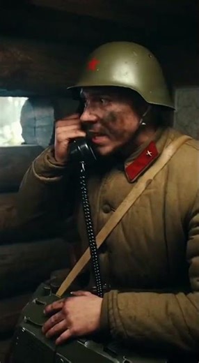 ww2 soviet soldier in a wooden bunker in a pine forest. Trees exploding. Explosions every where