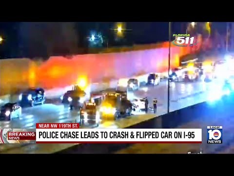 Police chase leads to crash, flipped car, 2 arrests on I-95 in North Miami