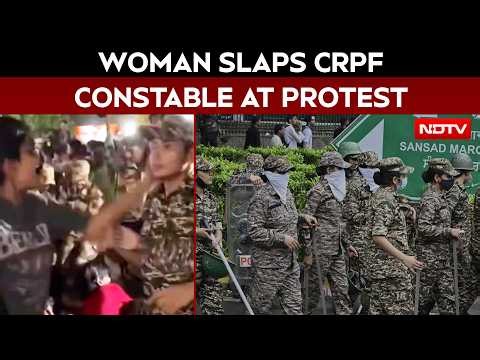 Woman Slaps CRPF Constable During Protest Near Rajiv Chowk Metro Station