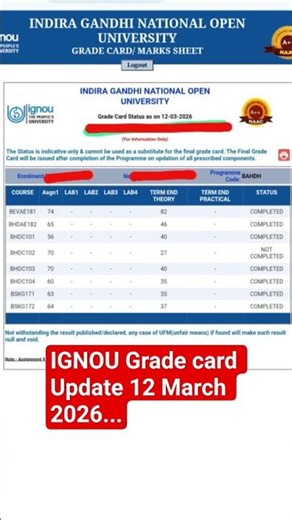 (Breaking News) IGNOU Dce 2025 grade Card Update Published | IGNOU Exam Result 2025 Proof 10March 26