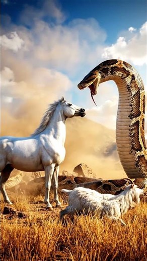 😱 The man saw a giant python🐍 eating his horse🐎 and immediately tried to rescue it 🐎 #wildliferescue