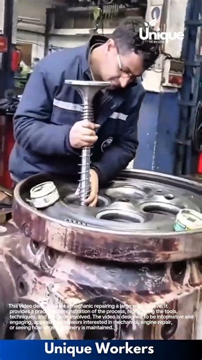 Heavy Engine Repair: Mechanic Uses Special Tool to Fix Large Engine Block