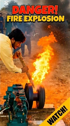 Danger Fire Explosion While Starting Diesel Engine with Tire 😱🔥