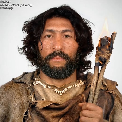 Facial reconstruction of a 13,500-year-old WHG from Switzerland The “Bichon Man” was a young male, approximately 20 to 23 years old. His skeleton was discovered in 1956 about 15 meters from a cave entrance, alongside the remains of a female brown bear, flint arrowheads, and traces of charcoal. Evidence suggests the bear had been struck by arrows and retreated into the cave, where the hunter likely followed and attempted to drive it out using fire. The encounter appears to have ended fatally for 