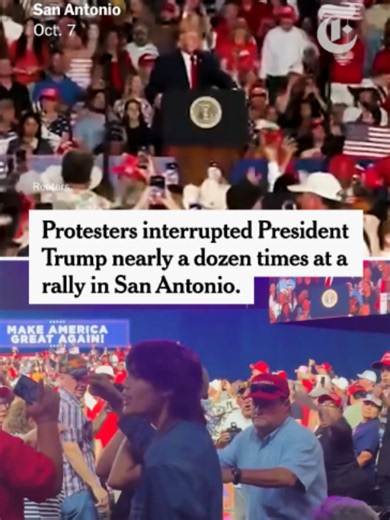 Protesters interrupted President Trump nearly a dozen times at a rally in San Antonio, Texas on Wednesday. He was there to support the Republican Senate candidate, Ken Paxton, ahead of the midterm elections in November. #trump