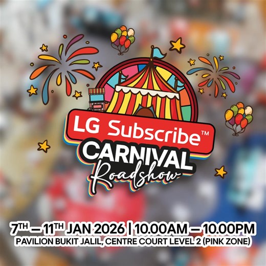 ✨ DISCOVER • PLAY • EXPERIENCE ✨ Looking for something fun and engaging to do with your family? 🌟 Drop by the LG Subscribe™ Carnival Roadshow and enjoy a hands-on experience with LG’s latest smart home appliances — plus games, activities, and fun moments for all ages! 🎪💚 What’s more? Our Ohsem Chinese New year amazing deals waiting just for you! 📅 7 – 11 January 2026 🕙 10AM – 10PM 📍 Centre Court, Level 2 (Pink Zone), Pavilion Bukit Jalil 🎉 What’s in store for you? ✨ Experience LG’s smart 