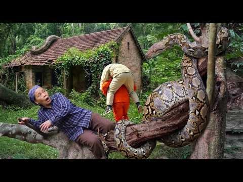 Giant Python Ambush at the Abandoned House | Two Men Run for Their Lives