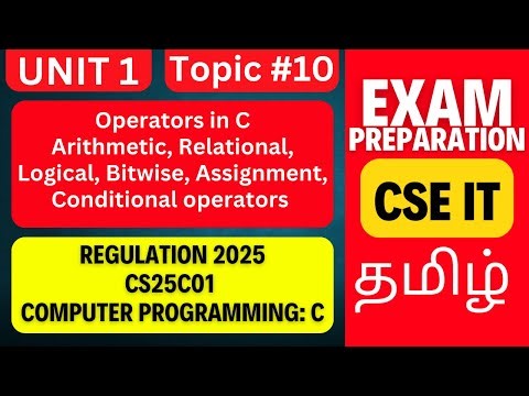 Operators in C Programming | Complete Guide | CS25C01 | Anna University Regulation 2025 | Unit 1