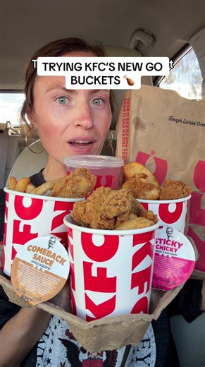 Trying KFC’s NEW go buckets & sour cherry lemonade! 🍗♥️ #kfc #newfood #fastfood #friedchicken #foodreview