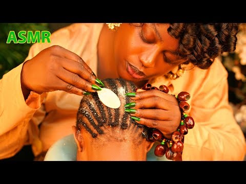 Whisper Story ASMR ✨Scalp Scratching on Braid +Hand picking hair crust +Scalp grease Massage+ Gum