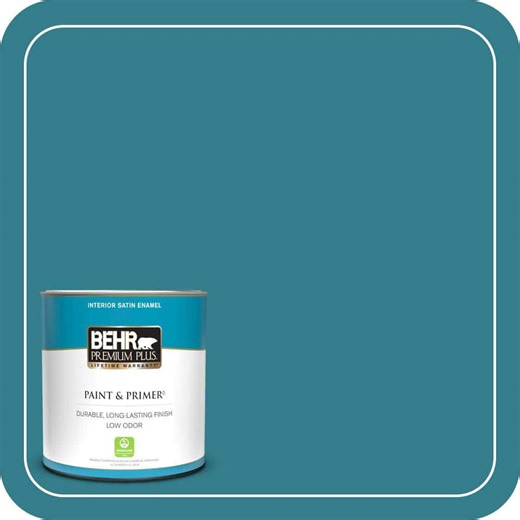 BEHR PREMIUM PLUS 1 qt. #HDC-CL-27 Calypso Blue Satin Enamel Low Odor Interior Paint & Primer 730004 - The Home Depot
