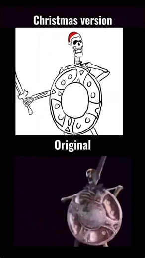 Screaming skeleton with shield and sword // christmas version vs orginal #skeleton #animation #memes
