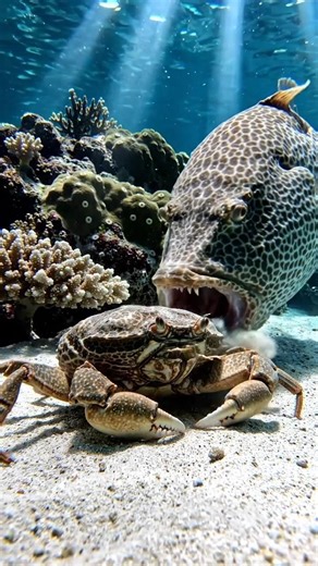 Triggerfish Brutal Attack: Crab Still Alive But Fierce Crushing! #shorts