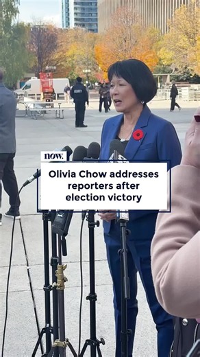 Olivia Chow speaks to reporters the day after winning re-election as Toronto mayor for a second term. #Toronto