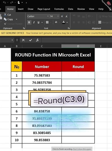 Round Function In Excel Short Video Trick 21 second #excel #shortsvideo #excelshorts #education