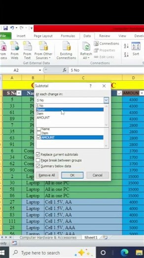 Subtotal formula in excel I Excel me Item wise total kaise kare Subtotal in excel #excel #exceltips